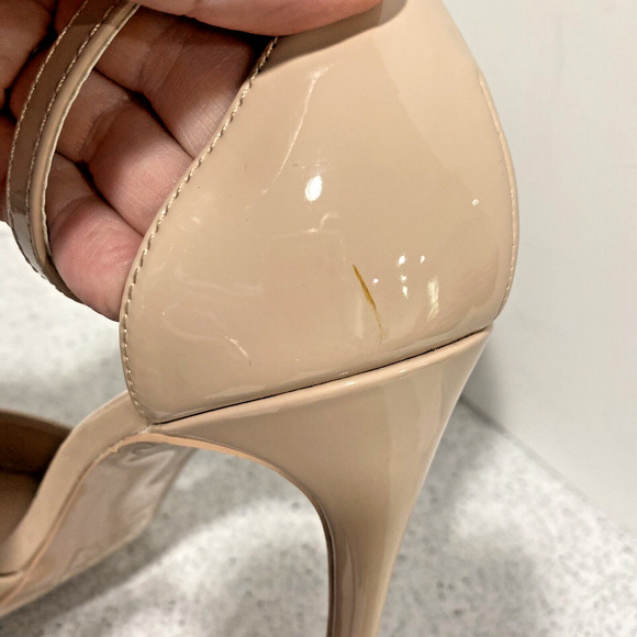 ALDO 9M Nude Patent High Heel Dressy Shoes Open Toe Ankle Strap Sexy Stilettos - Picture 9 of 10